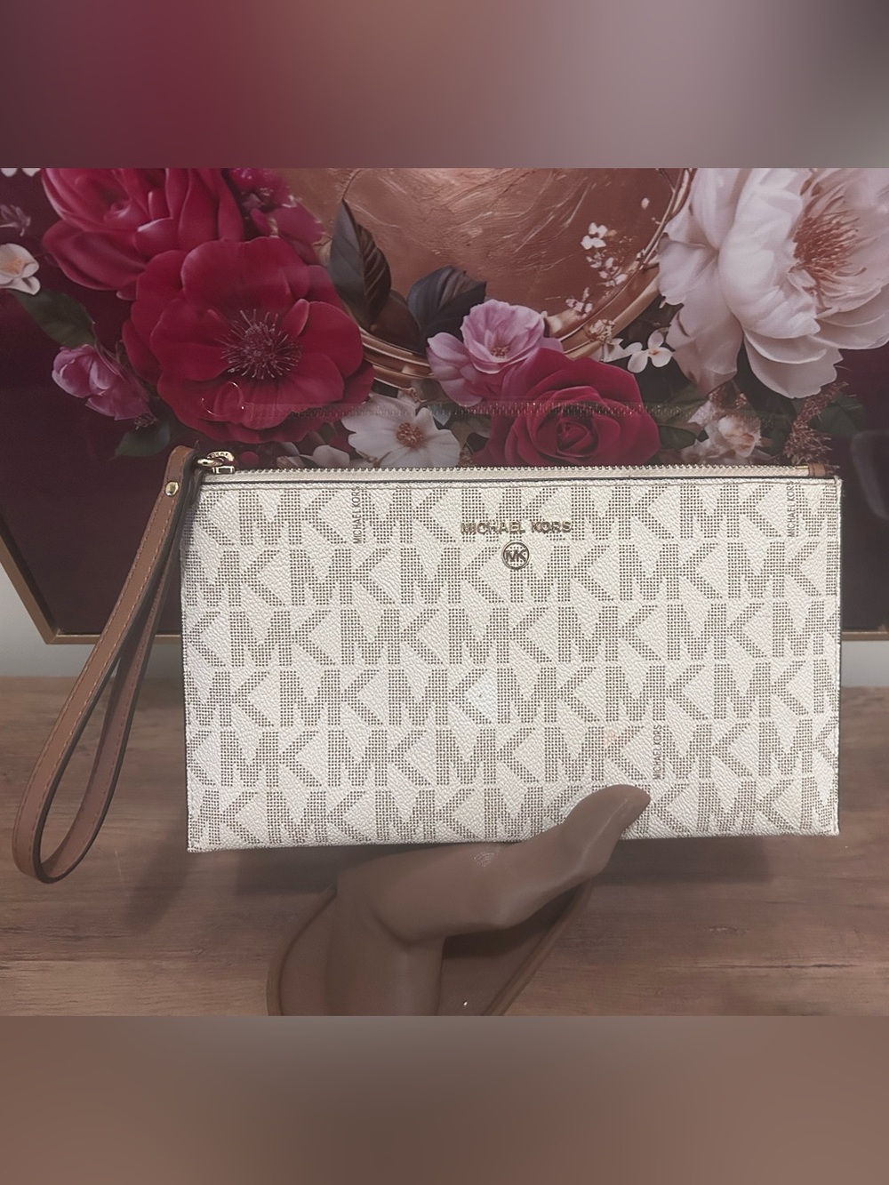 Michael Kors Logo Zip Wallet with Gold Hardware
